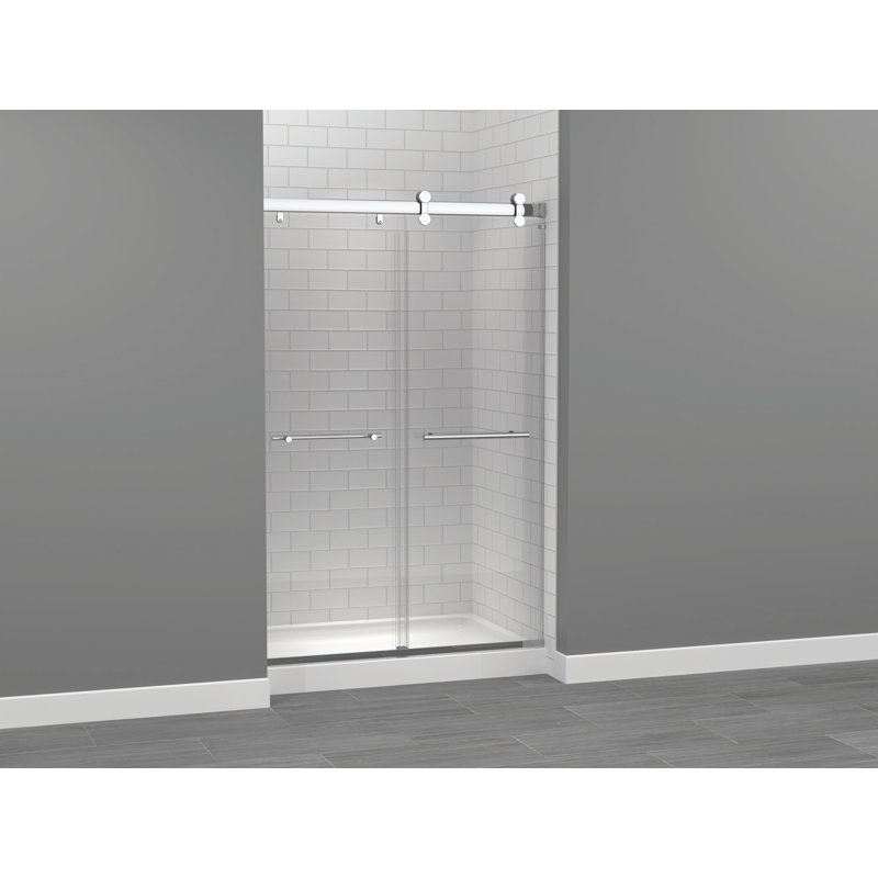 Porte de douche sans cadre avec porte de contournement avec l 48 po x H 74,5 po Exploria, Chrome
