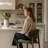 25.5” Modern Chenille Counter Stools With Barrel Back And Wood-Look Metal Legs, Set Of 4-1671185246