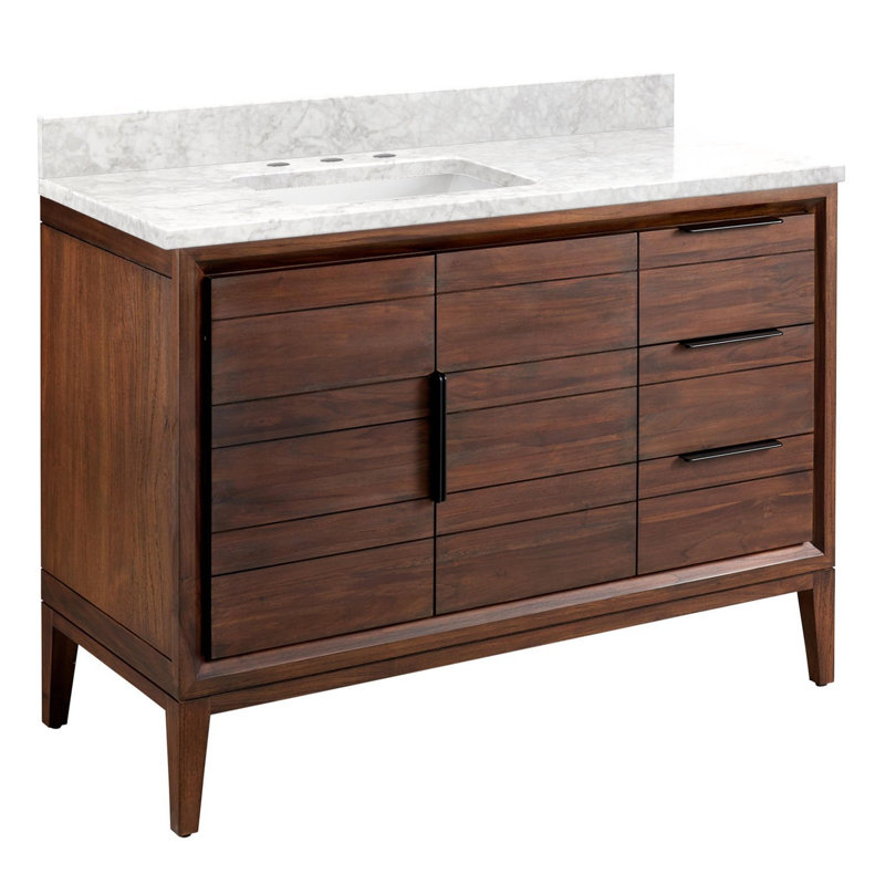 48" Teak Wood Single Bathroom Vanity with Black Handles