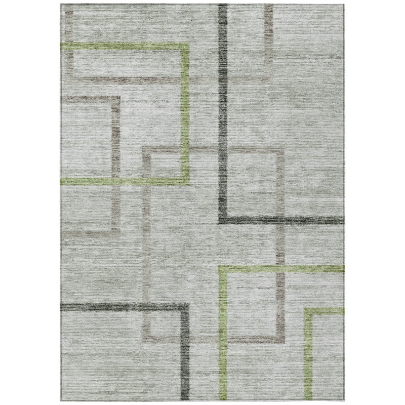 Tapis extérieur lavable géométrique 9 pi x 12 pi vert et gris anthracite