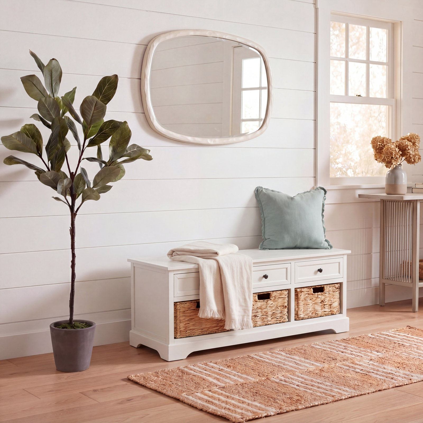 Adayla 42" Entryway Bench, Distressed Cream