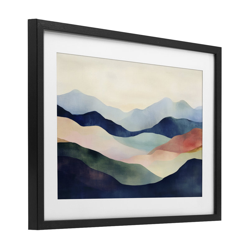 «Blue Abstract Mountain Landscape», reproduction d'art sous verre encadrée par Petal Prints Design, H 14 po x l 20 po