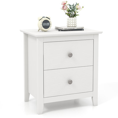 Modern Nightstand with Storage 2 Drawers & Support Legs for Bedroom White