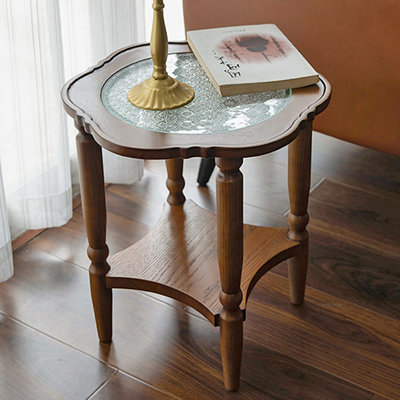 Table de bout moderne en bois massif et verre