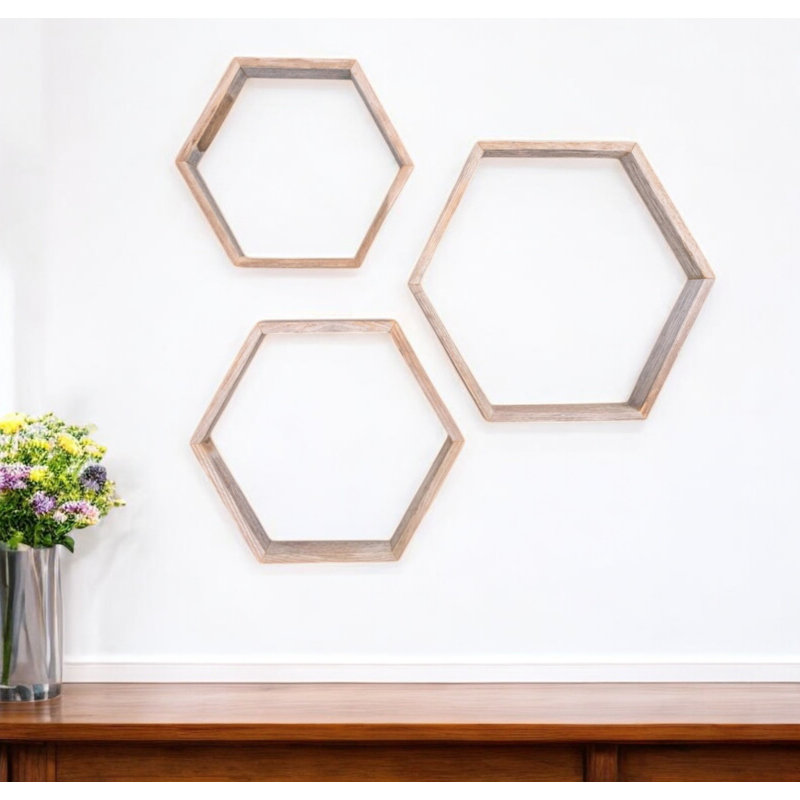 Mont 3 Piece Hexagon Floating Shelf with Reclaimed Wood