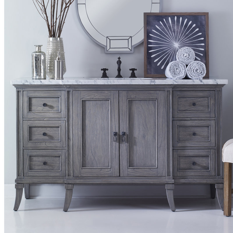 Danbury 60'' Gray Mahogany Single Bathroom Vanity with Marble Top