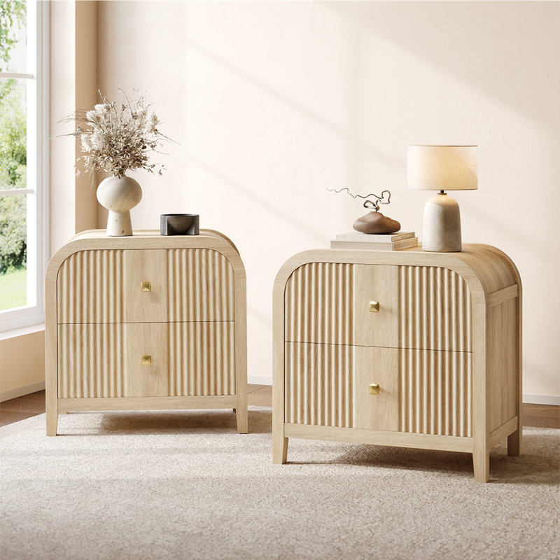 Aariz Fluted Nightstand With 2 Drawers 24" Tall Modern Wood End Table For Bedroom Living Room (Set Of 2), Set of 2