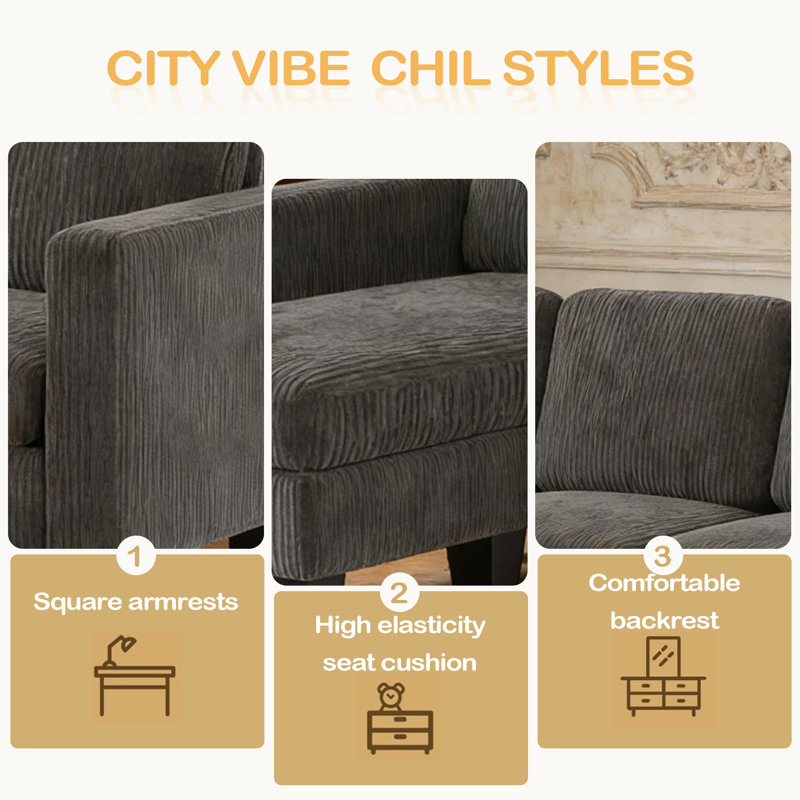 Nordic Style Sofa,Sectional Sofa,L Shaped Couch, Dark Gray Fabric