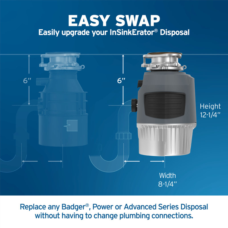 InSinkErator Evolution 1HP with power cord, 1 HP Garbage Disposal, Advanced Series Continuous Feed Food Waste Disposer, EVOLUTION 1HP-1
