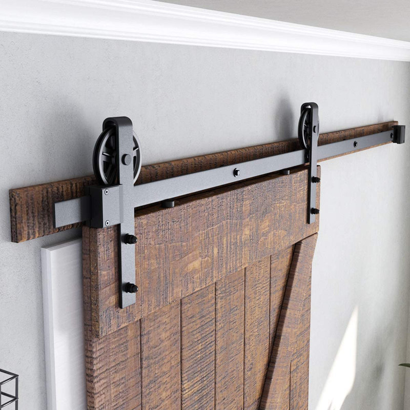 Black Single Door Barn Door Hardware Kit Standard Single, 72 in.