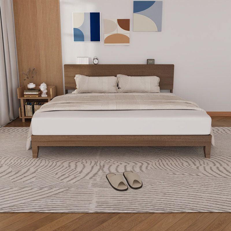 Solid Wood Platform Bed Frame, King Bed Frame With Headboard Included, King