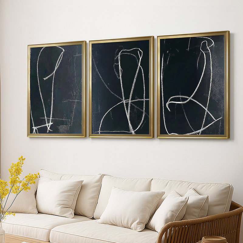 ABSTRACT Series DCX III - Toile tendue avec châssis sur mesure - 3 pièces, Doré