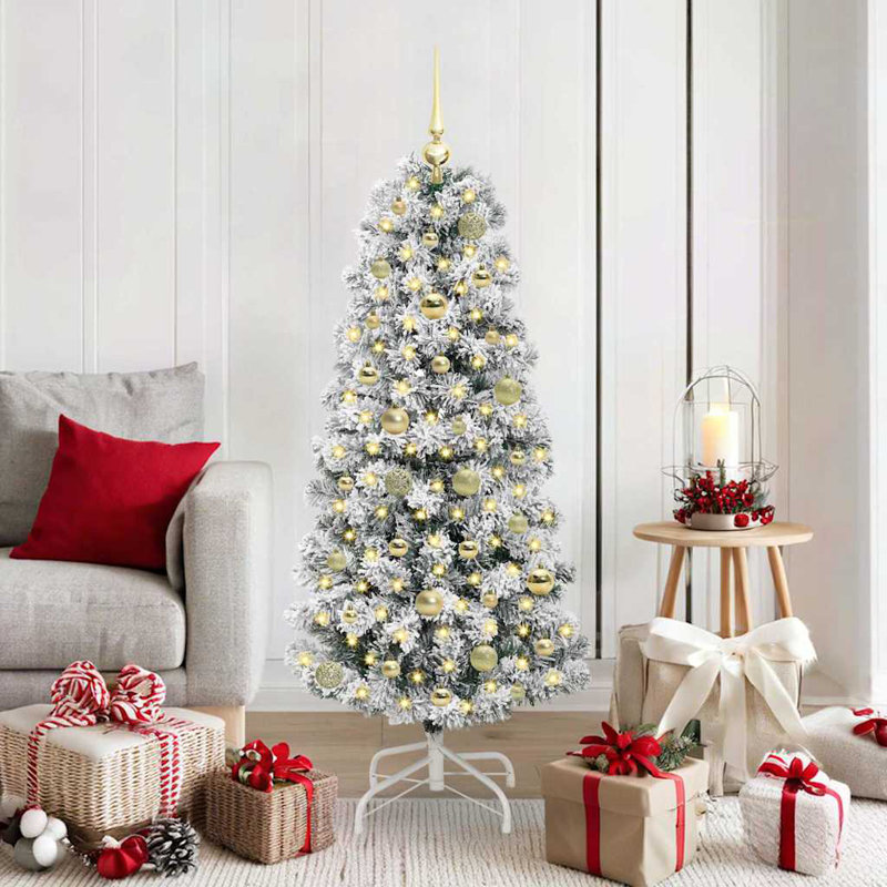 Artificial Hinged Christmas Tree Green and white, 4.92 ft