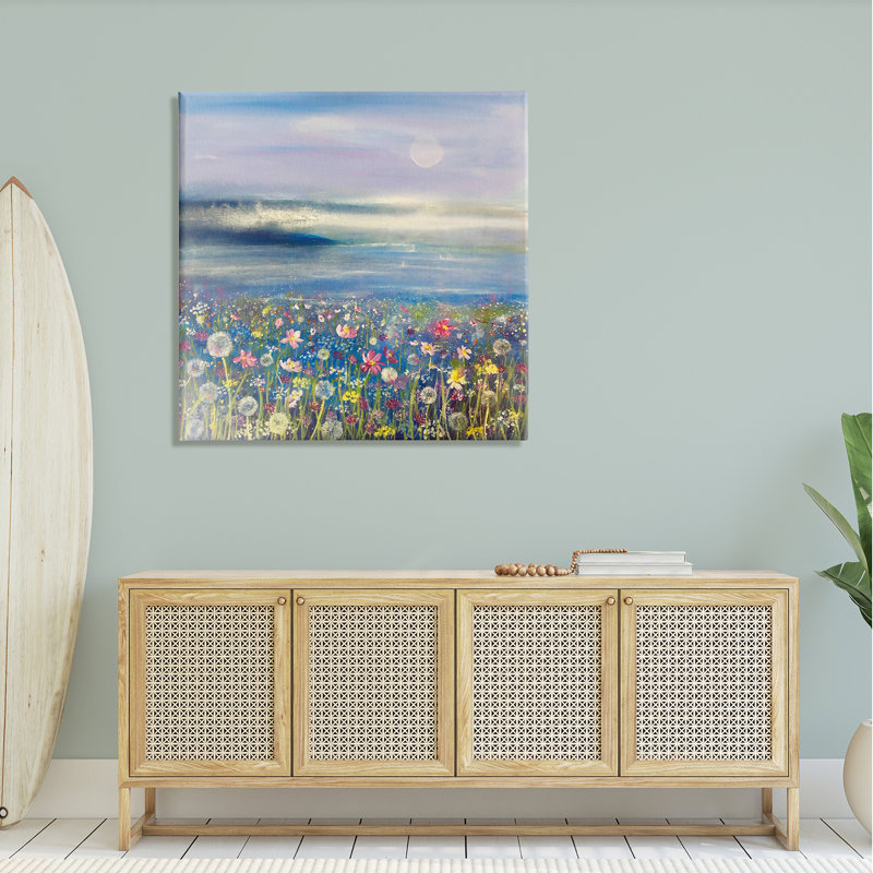 «Moonlit Lake Meadow» par Emma Catherine Debs - peinture sur toile tendue, H 36 po x l 36 po x P 1,5 po