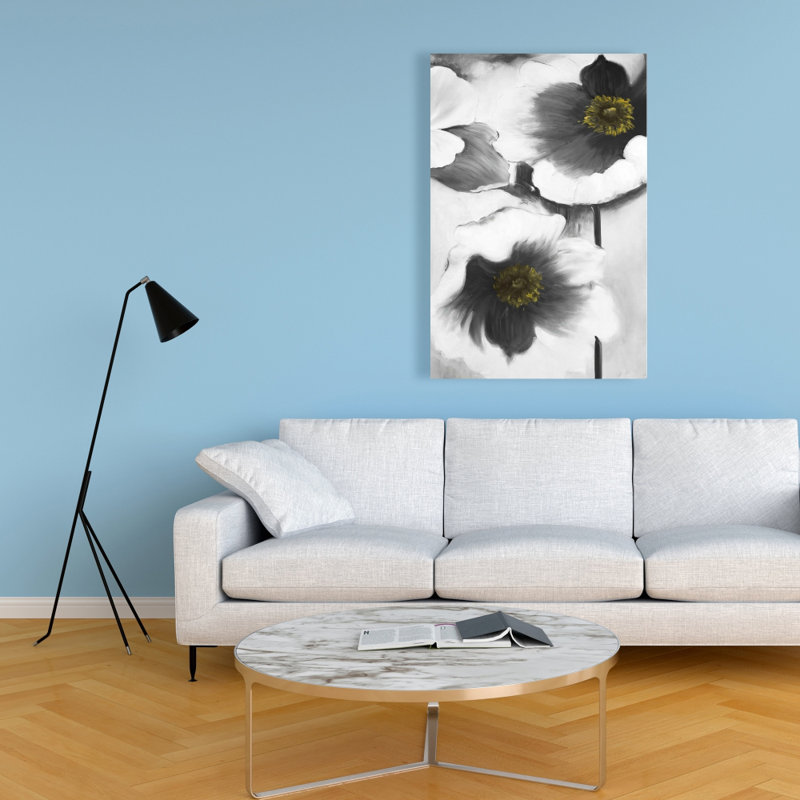 Toile à fleurs noires et blanches | Élégante décoration intérieure, H 36 po x l 24 po