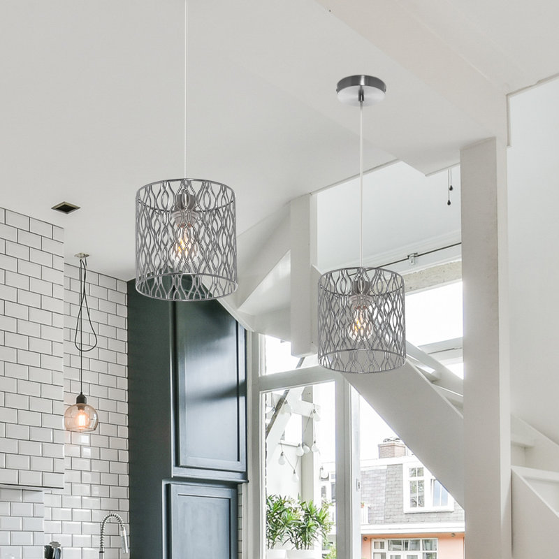 8.125"W Asa Metal Pendant Light With Silver-Tone Shade