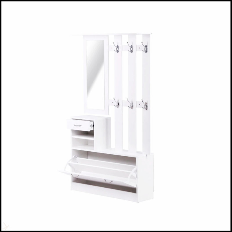 Armoire à portes combinées avec rangement pour chaussures, tablette suspendue et miroir pour un décor moderne et une organisation efficace