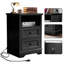 Table de chevet 2 tiroirs avec station de charge, petite commode pour chambre à coucher, table de chevet en bois de ferme avec ports USB et tiroirs à fermeture en douceur-1176476103