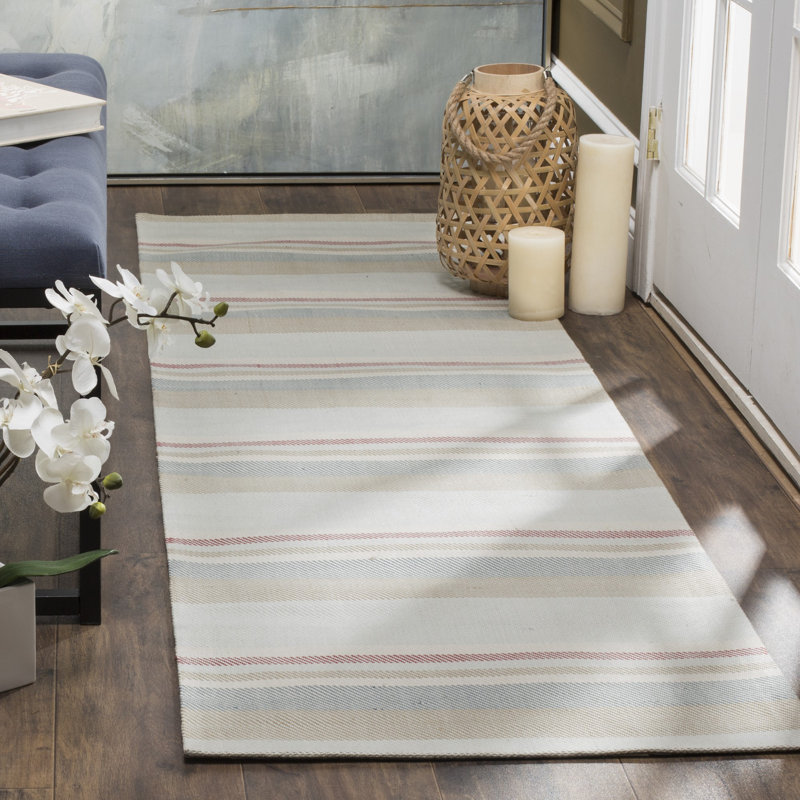 Tapis gris / brun / bleu en laine tissé à la main Caja, Tapis de couloir 2 pi 3 po x 8 pi
