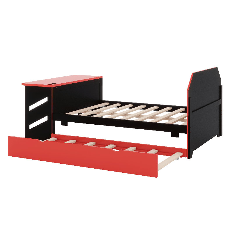 Lit de jour en bois avec couchette, Rouge