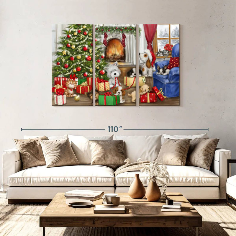 Chiens et chats de Noël Lelend, H 48 po x l 74 po