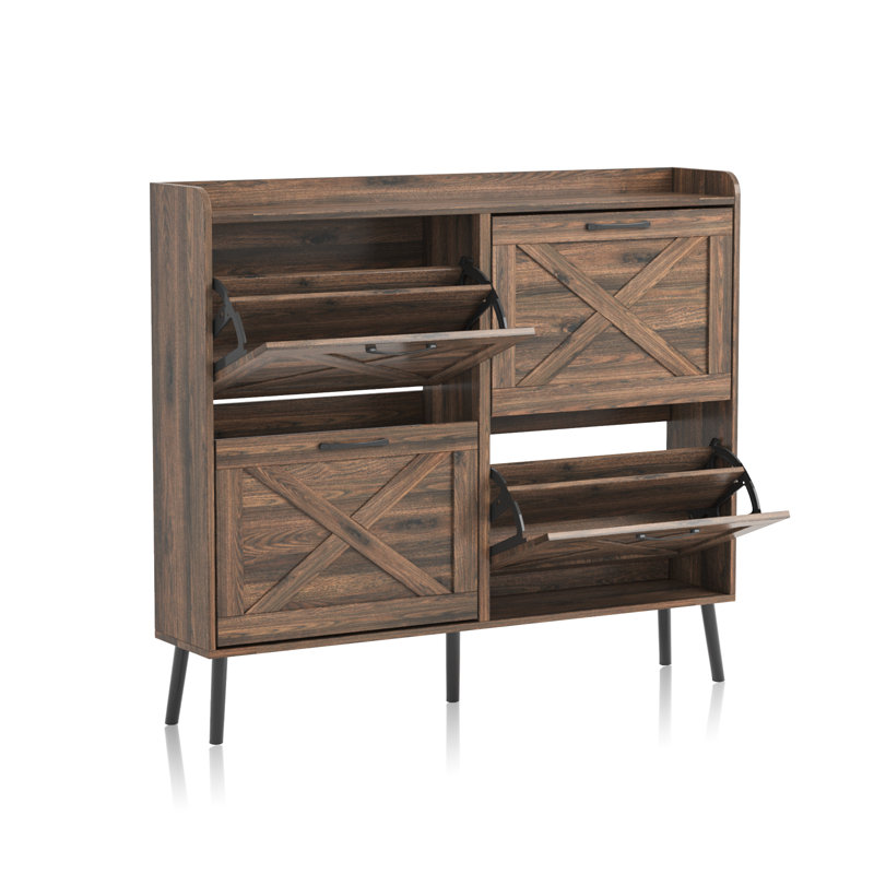 24 Pair Shoe Storage Cabinet, Dark Brown Wood