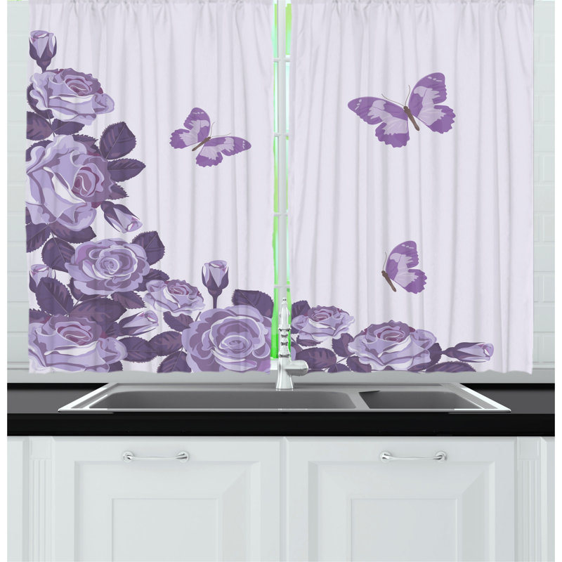 Lilac and Violet Floral Butterfly Polyester Kitchen Curtains