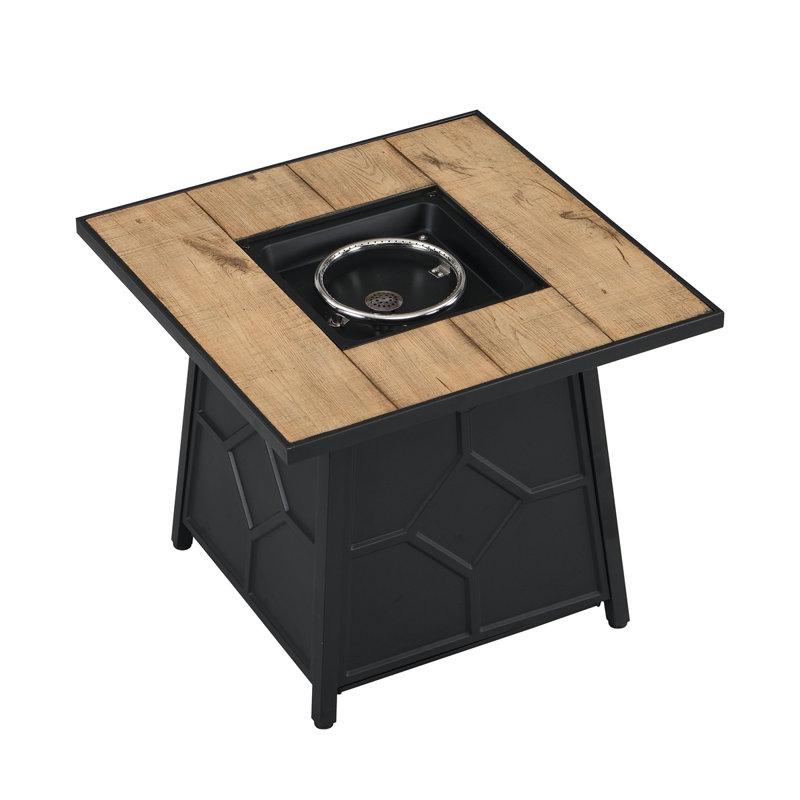 Fire Pit Table, 28-Inch Square 40,000 BTU Auto-Ignition Propane Gas Firepit With Waterproof Cover, Brown