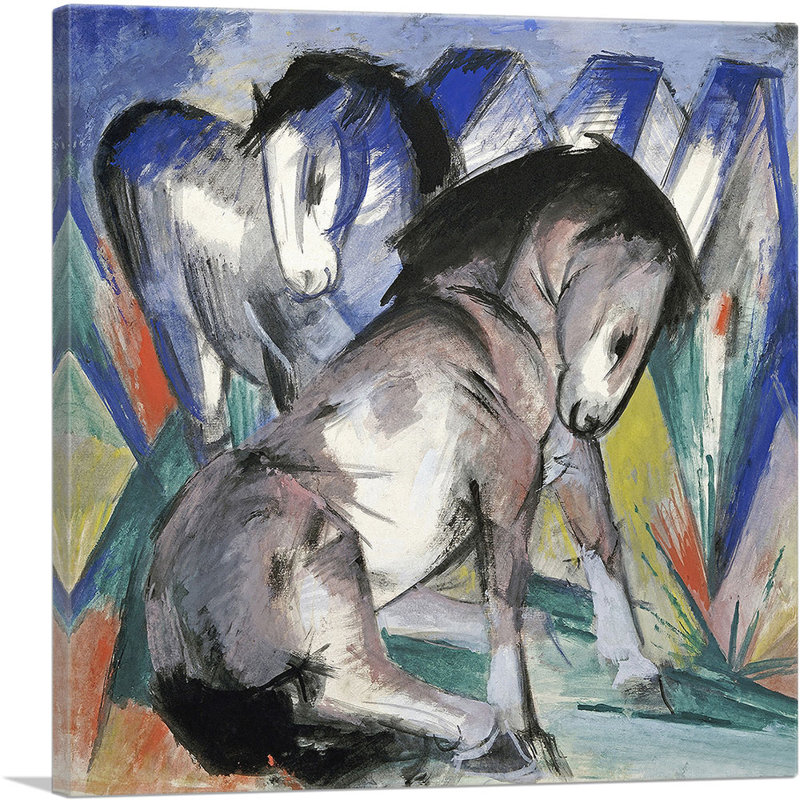 «Two Horses 1913» par Franz Marc, reproduction d'art sur toile tendue, H 18 po x l 18 po x P 0,75 po