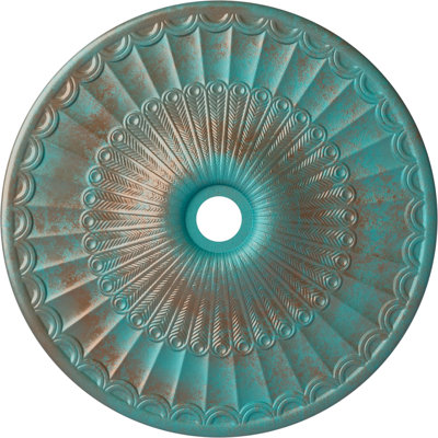 Endurathane Galveston Ceiling Medallion, 36 5/8"OD x 3 5/8"ID x 2 3/8"P (Fits Canopies up to 4 3/4"), Hand-Painted Copper Green Patina Finish