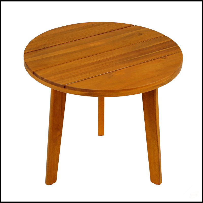 Table d'appoint d'extérieur ronde en acacia durable avec conception résistante aux intempéries et lambris classique pour une utilisation polyvalente