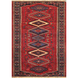 Yalameh Hand Knotted Wool Geometric Area Rug in Red