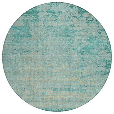 Machine Washable Indoor/Outdoor Xhevrie Teal Rug