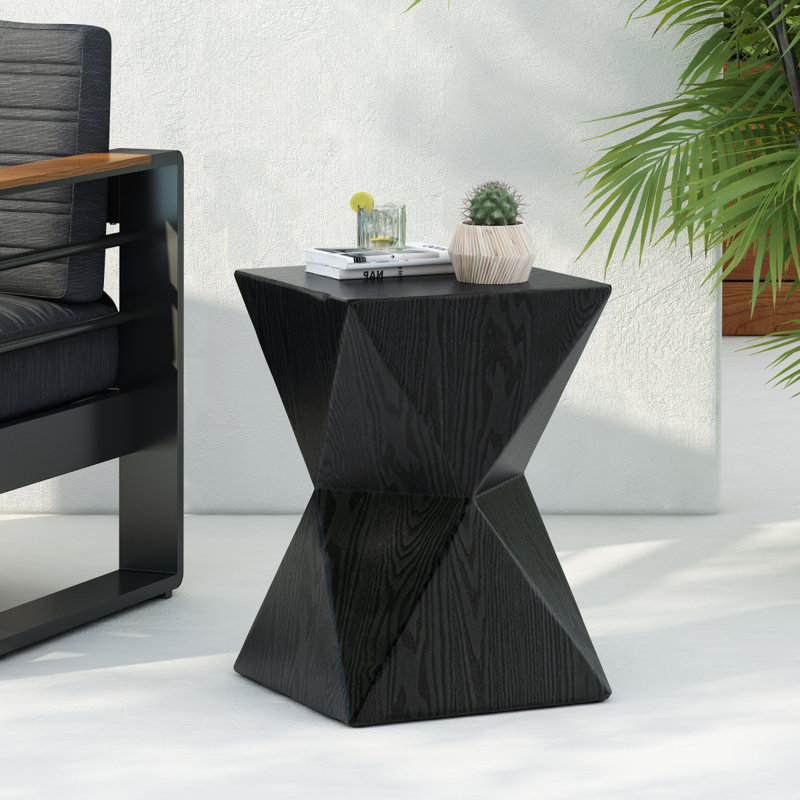 Patio Table Outdoor Concrete Side Table, Wood Grain Texture, Black