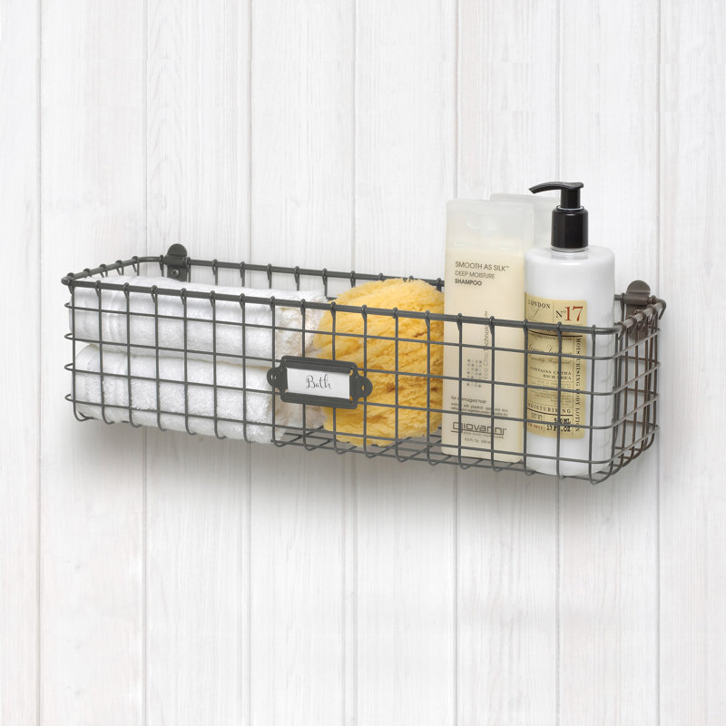 Albie Metal Wall Organizer with Wall Baskets, Industrial Gray