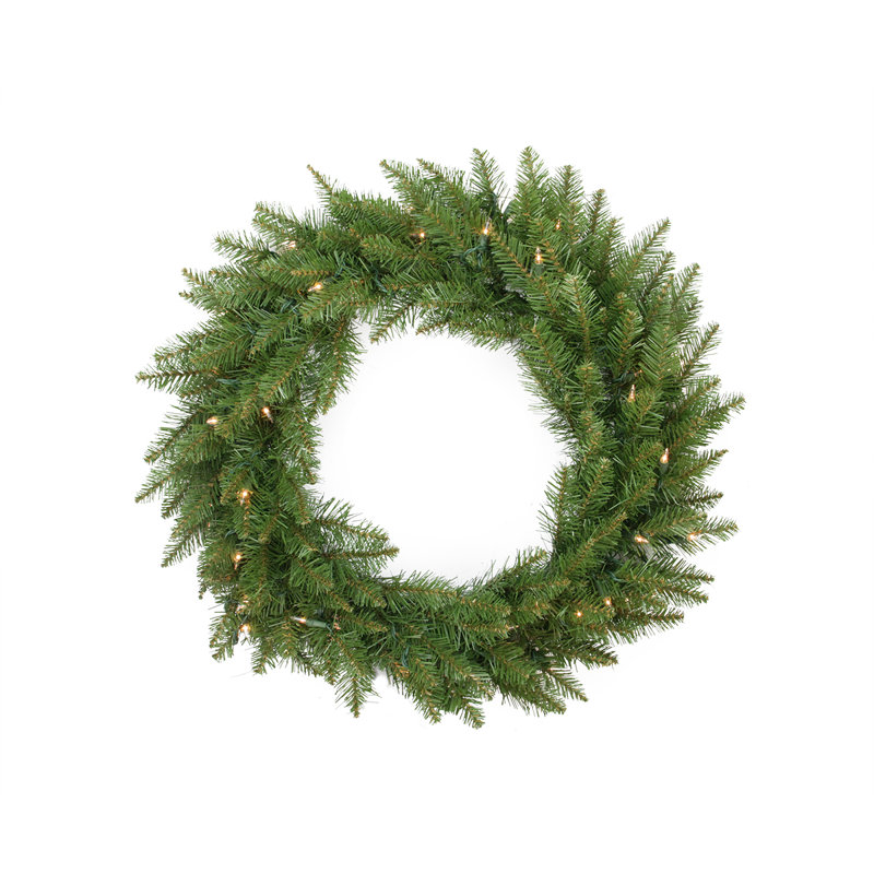 Couronne de Noël artificielle pré-éclairée en pin Essex - lumières claires de 24 pouces