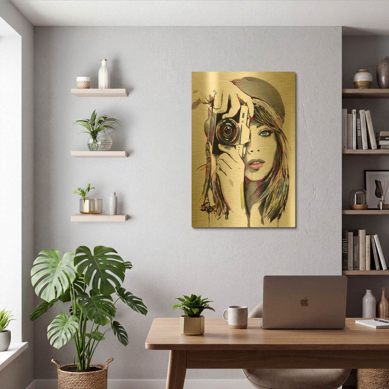 « Take That1 » de Loui Jover, tableau mural en métal doré, 61 x 91 cm, 24 po x 36 po