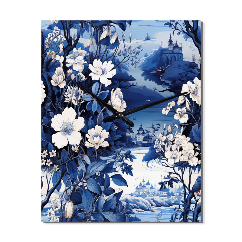 Motif de jardin victorien noir et blanc à motif de chevaux I - Très grandes horloges murales florales, Grand