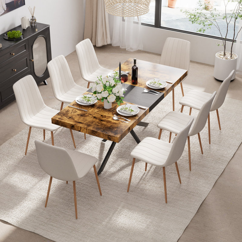 Extendable Dining Table Set with Velvet Chairs, 29.92”H x 55.11”L x 31.49”W, 9, Green/Black