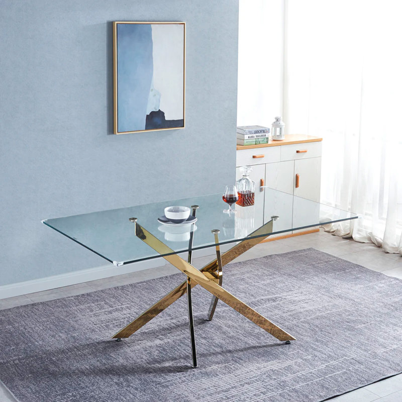Jakar 63" Pedestal Dining Table, Gold