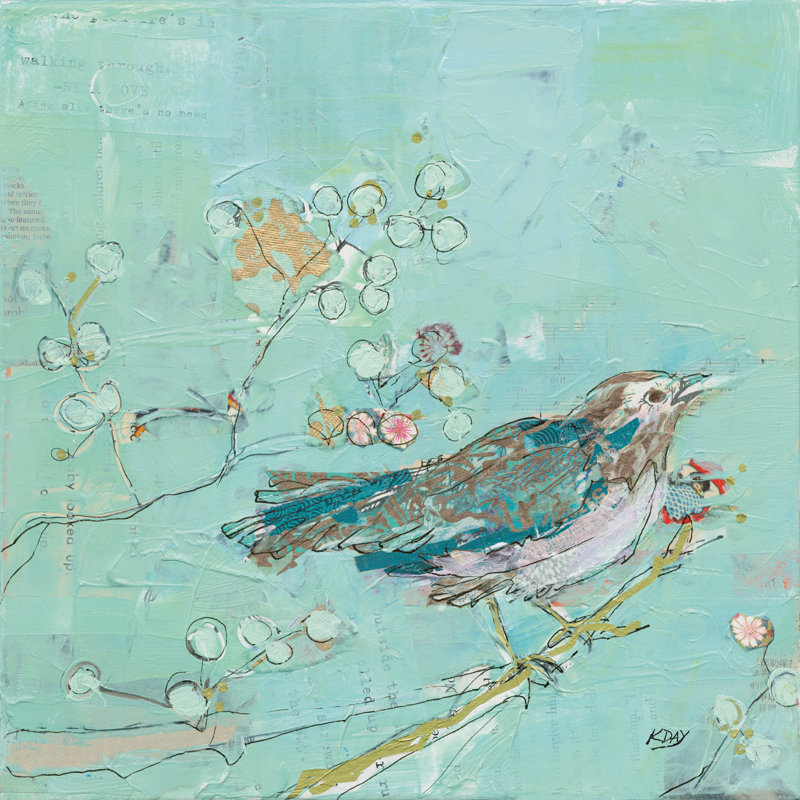 Birds Of A Feather V2 With Teal by Kellie Day - Wrapped Canvas Art Prints, 30cm H x 30cm W x 3.8cm D