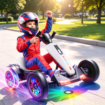 12V Electric Foldable Go Kart with Light-Up Wheels for Children Ages 3-6