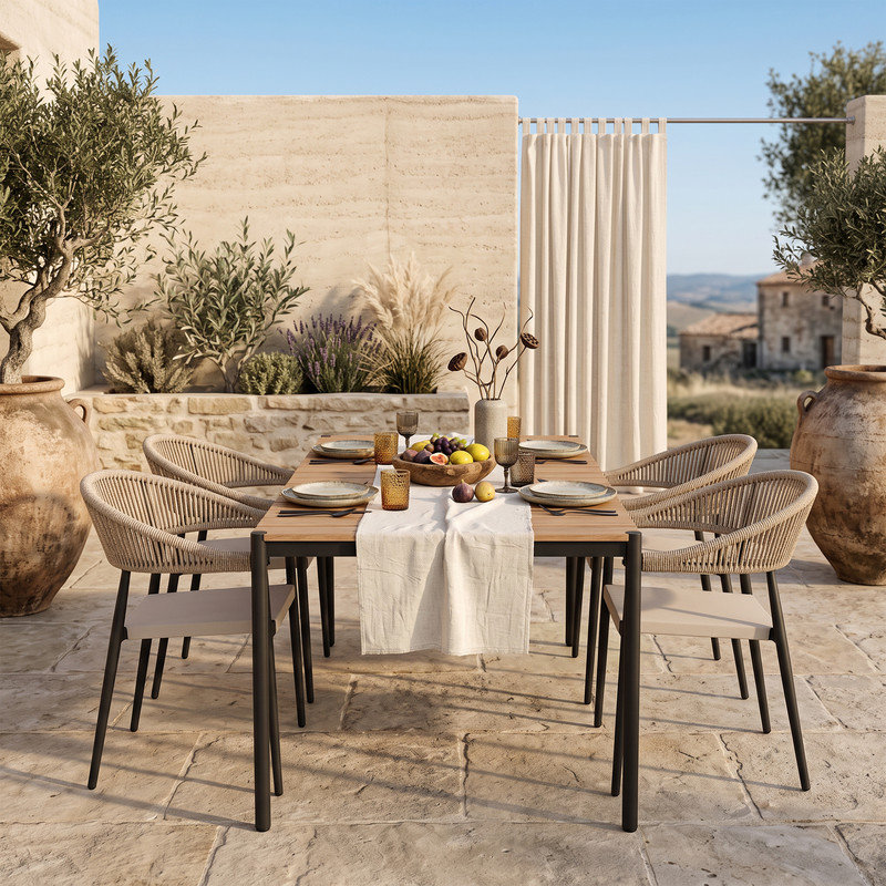 Ensemble repas d'extérieur 5 pièces avec 4 fauteuils