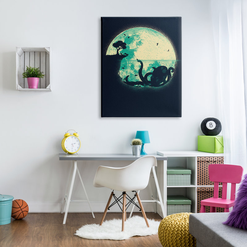 Pêche pieuvre géante sur toile, H 48 po x l 36 po x P 1,5 po