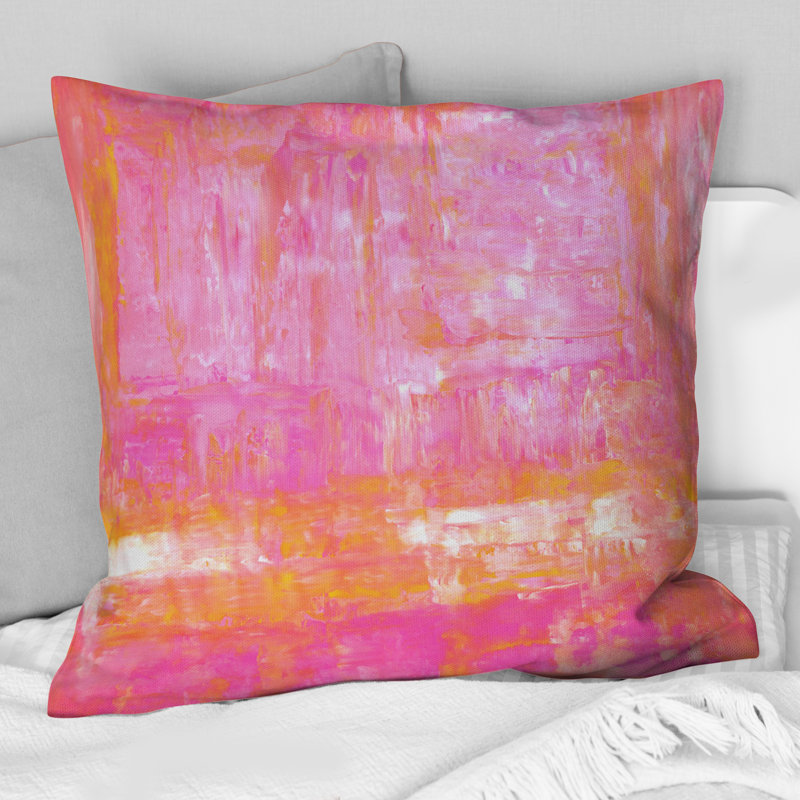 Rose et orange, art abstrait V - coussin imprimé moderne, H 18 po x l 18 po