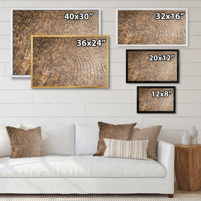 «Old City Stone Cobble Paving», reproduction sur toile flottante, Cadre blanc, H 16 po x l 32 po x P 1 po