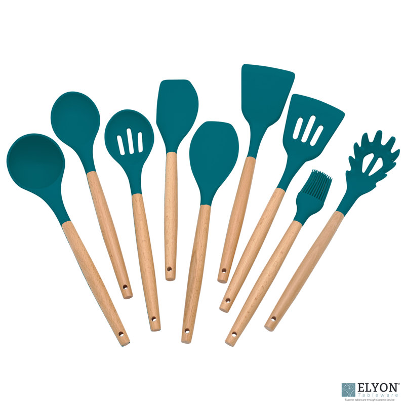 Elyon Tableware 9-Piece Colored Silicone Kitchen Utensil Set, Teal