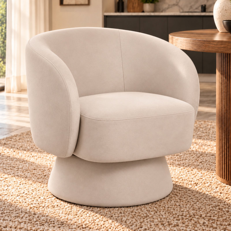 Fauteuil d'appoint pivotant Taccarra, Velours beige