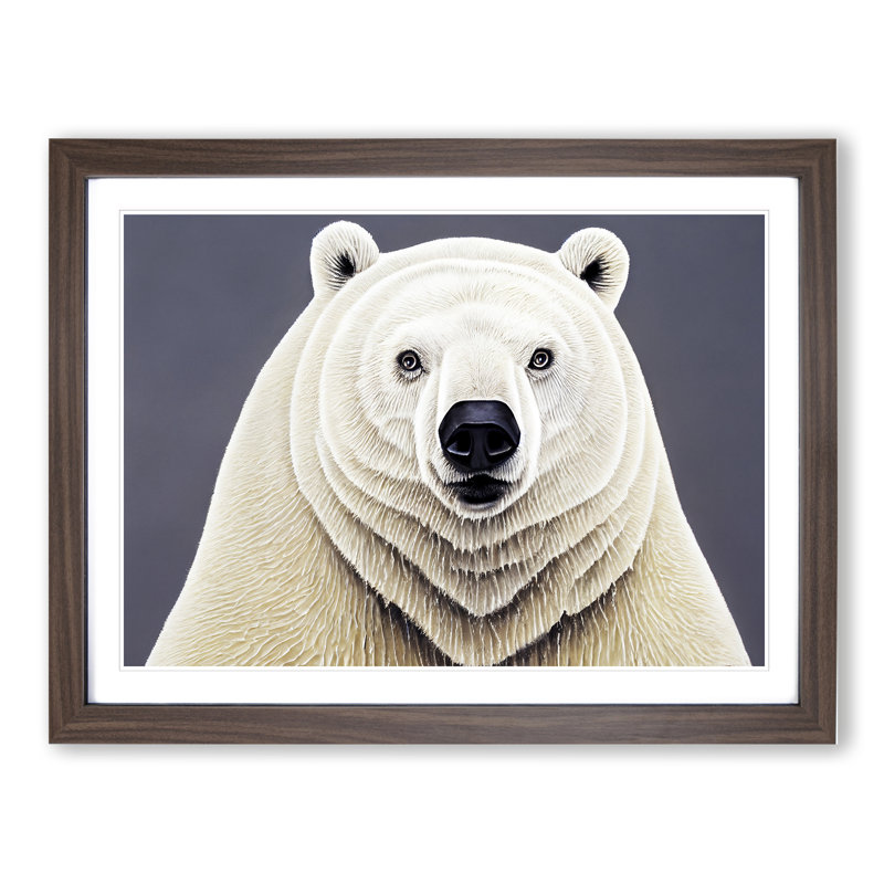 Euphoric Polar Bear - Framed Print, 25cm H x 34cm W x 2cm D, Walnut