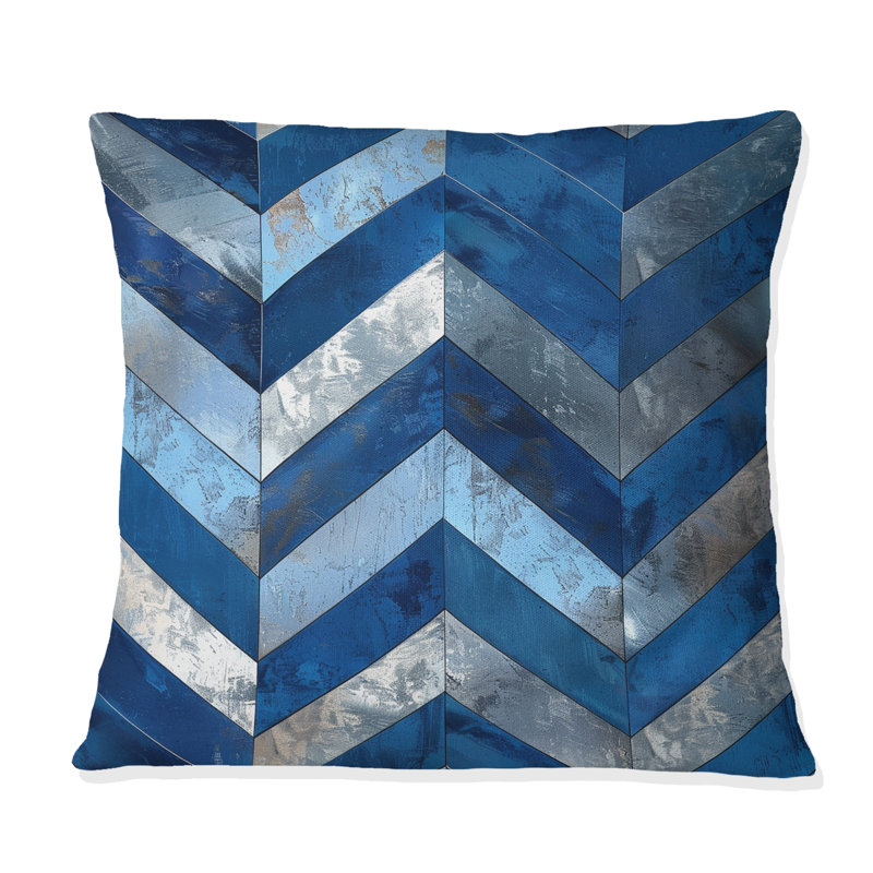 Coussin bleu Midcentury Chevron V - Midcentury, H 18 po x l 18 po
